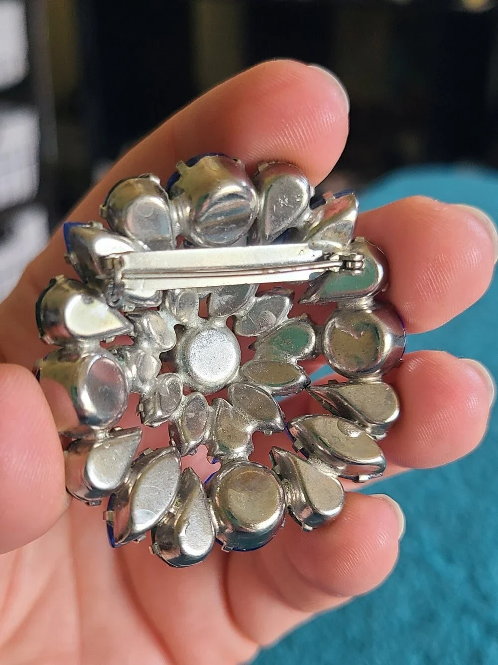 Vintage Blue and Green Crystal Floral Brooch - Women Jewelry